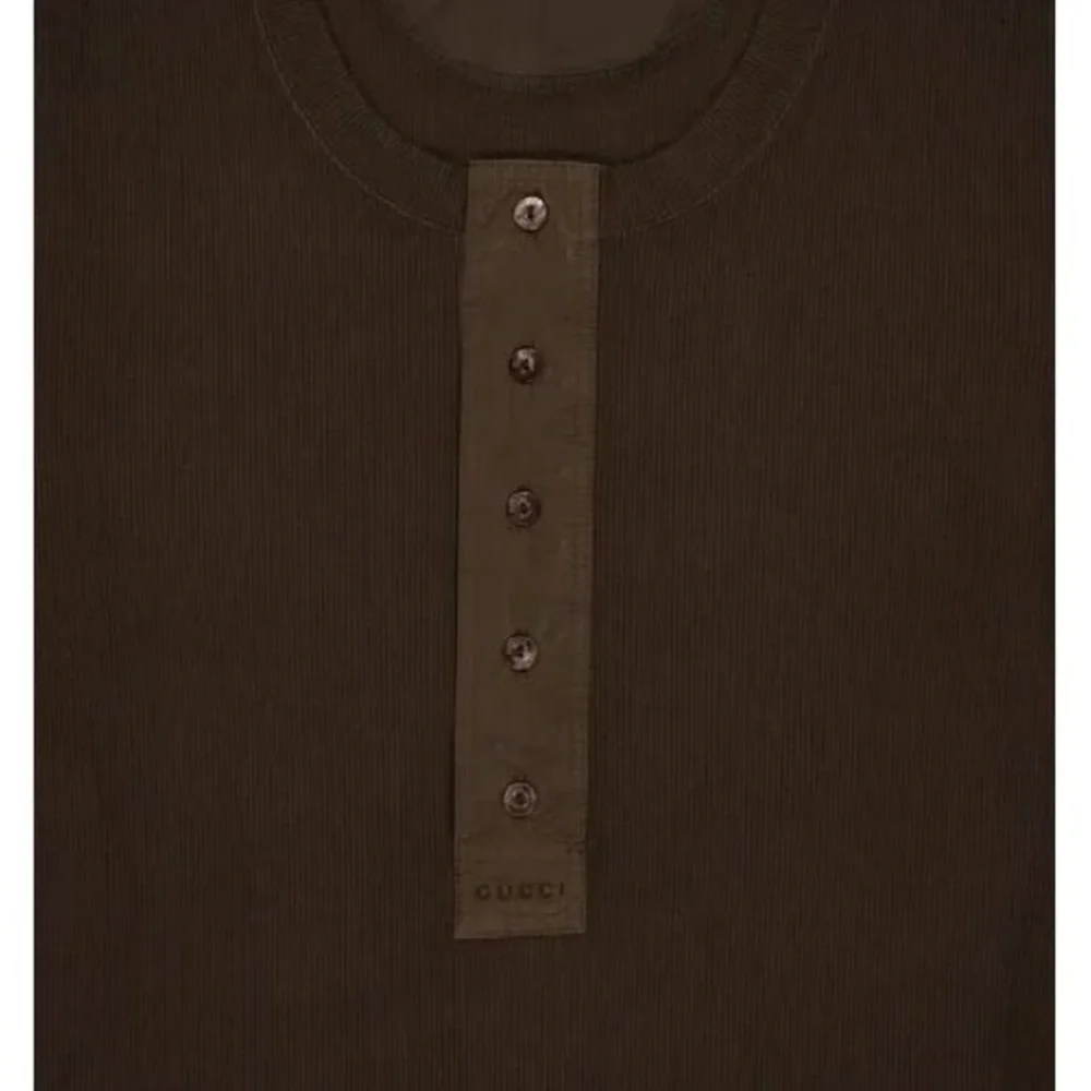 Gucci ribbed brown long sleeve Henley tee shirt - Picture 3 of 5